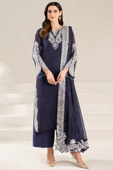 Farasha Blue Dazzle luxury chiffon ensemble with embroidered borders